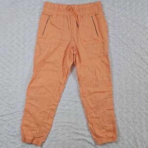 Athleta Cabo Linen Jogger Womens Size 8 100% Linen Pants Cactus Peach Orange